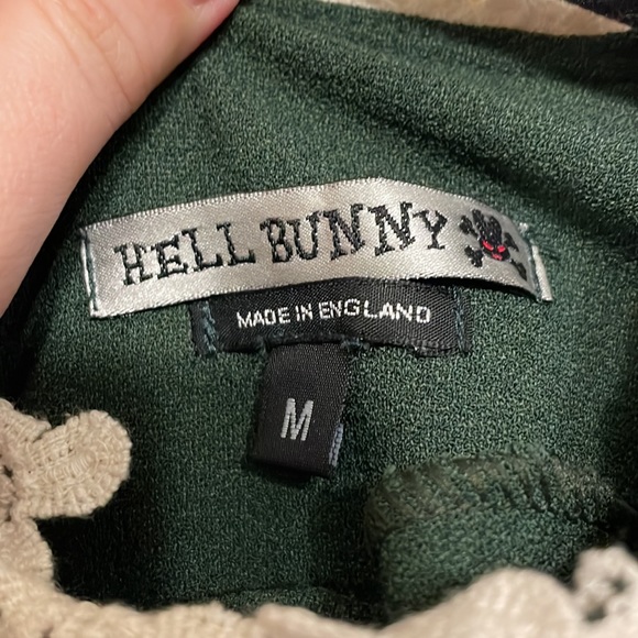 HELL BUNNY dark green dress with crochet collar - Picture 5 of 5